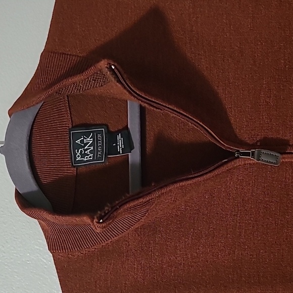 JoS A Bank Traveler Men's L Rust Merino wool Sweater Qtr zip Henley quiet luxury - Picture 3 of 14